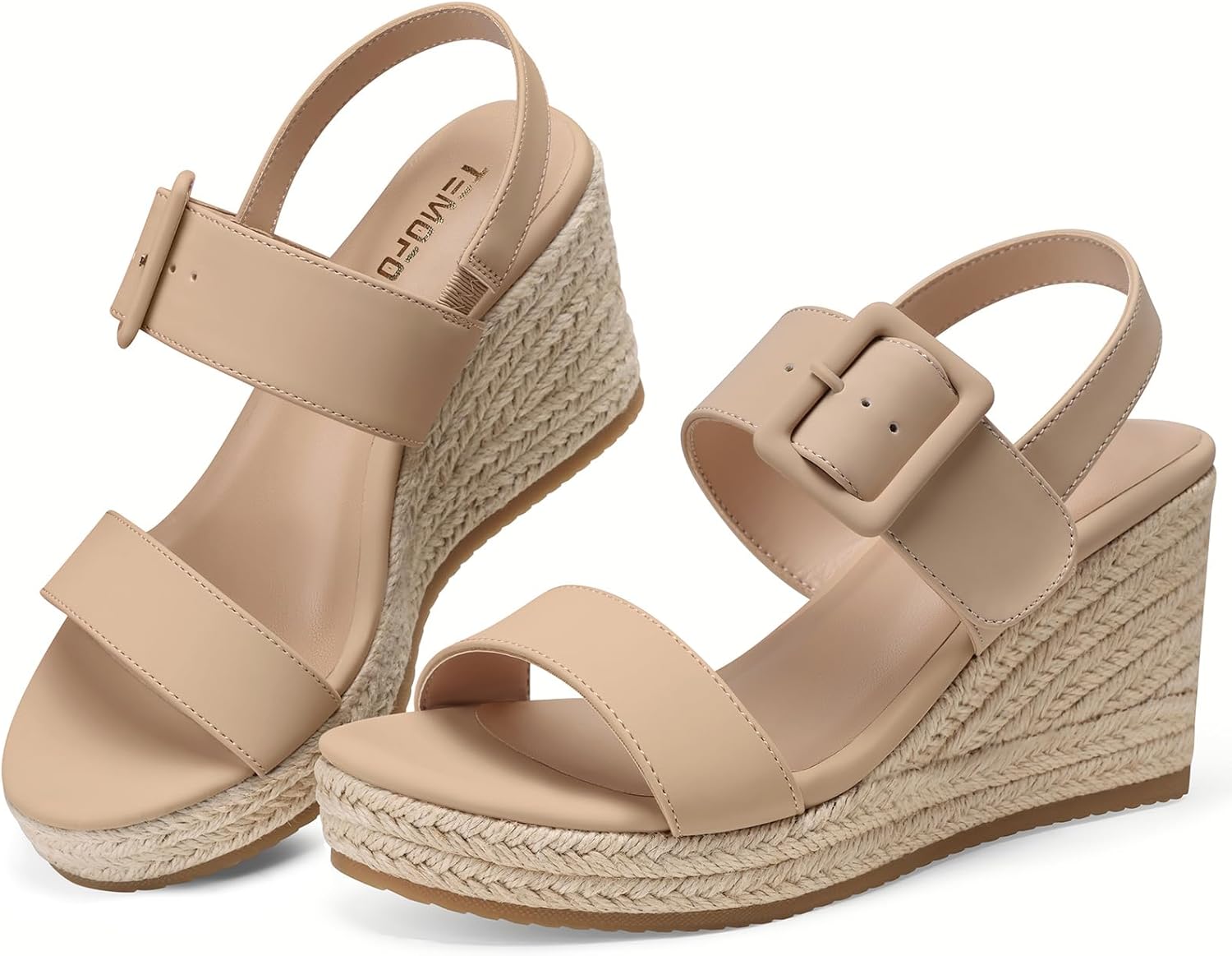 TEMOFON Women's Wedge Platform Sandals: Espadrilles Comfortable Dressy Open Toe Elastic Ankle Strap Summer Wedges Heels Shoes