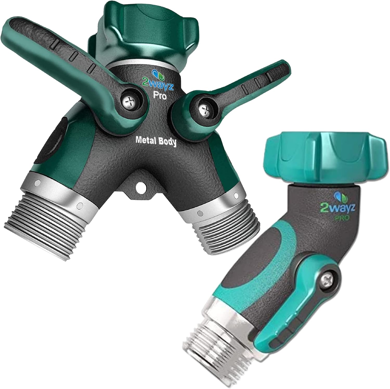 2wayz - 45° Metal Hose Elbow, Hose Adapter, Water Hose Shut Off Valve and Garden Hose Splitter, Hose Y Splitter, Two-Way Hose Splitter, Faucet Splitter for Garden Hose, Hose Bib Heavy-Duty
