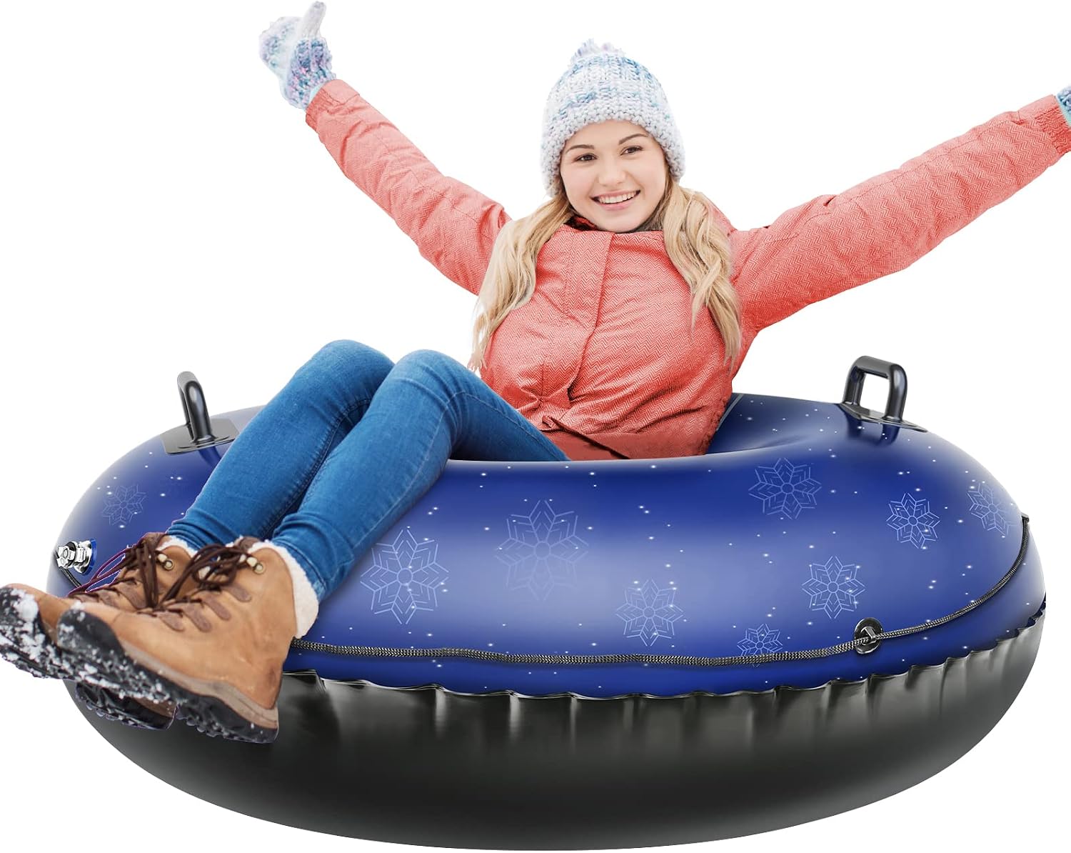 QPAU Winter Snow Tube 48 inch, Inflatable Snow Sled Kids and Adults, Heavy Duty Snow Tube Made by Thickening Material of 0.8mm