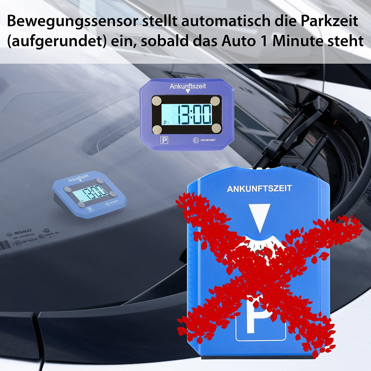 Lescars Elektonische Parkscheibe: 4er-Set ultrakompakte, Digitale e-Parkscheiben mit ECE-Zulassung (Elektrnische Parkscheibe, Auto, Elektronische)