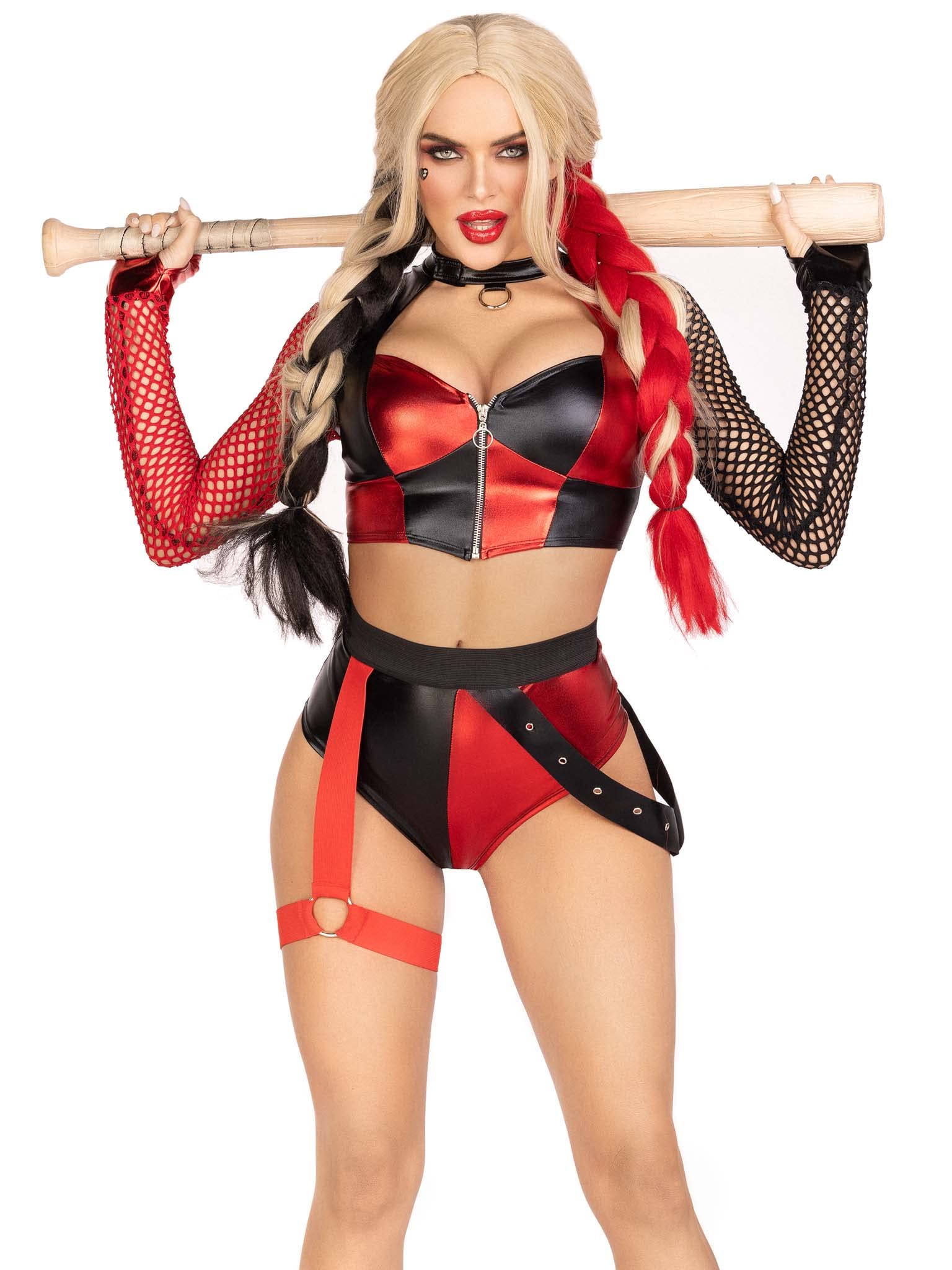 Leg Avenue Women’s 2 PC Crime Spree Sweetie Halloween Costume with Gloved Net Sleeves, MEDIUM