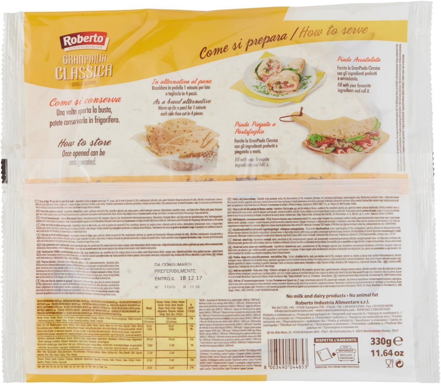 Italian Gourmet Bundle 10 x Piadine Wraps Classiques 330 g + Italian Gourmet Polpa, wraps italiens souples et roulables, 3 par paquet, sans graisses animales, sans sucres ajoutés