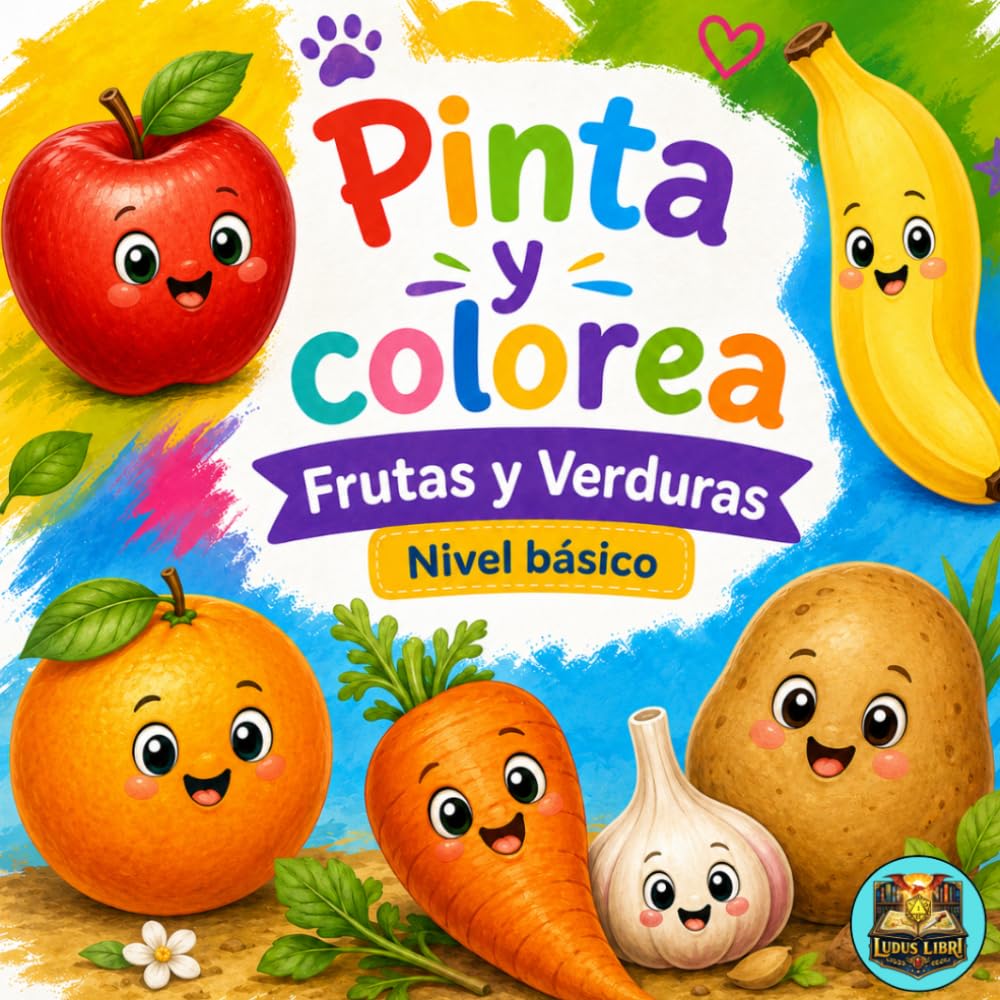 Pinta y colorea: Frutas y verduras (nivel básico)