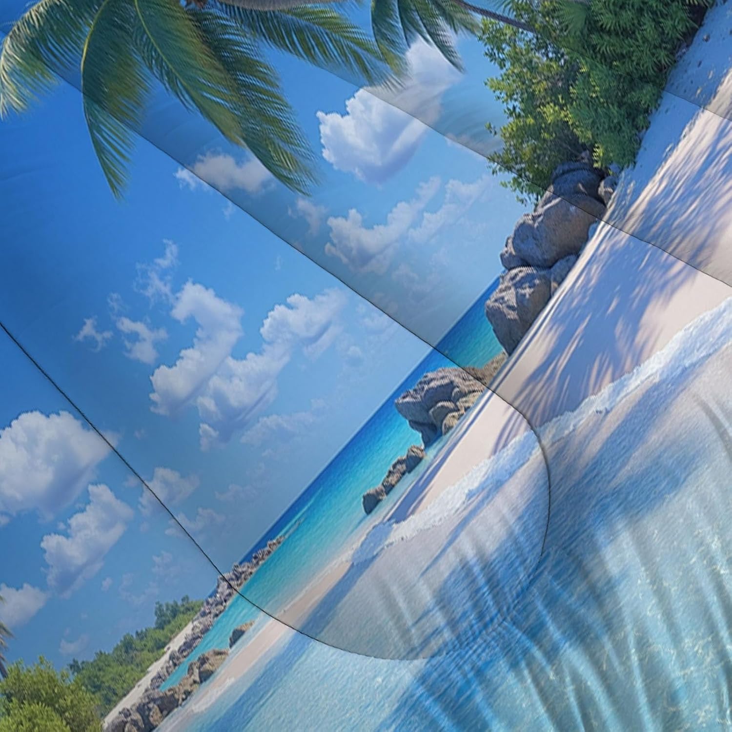 Summer Scenery Comforter Set King Size, Tropical Beach Coconut Trees Bedding Set for Girls Boys, Sky Blue Quilt Bed 104"X90" Bedding Comforter Sets with 2 Pillowcase Room Decor