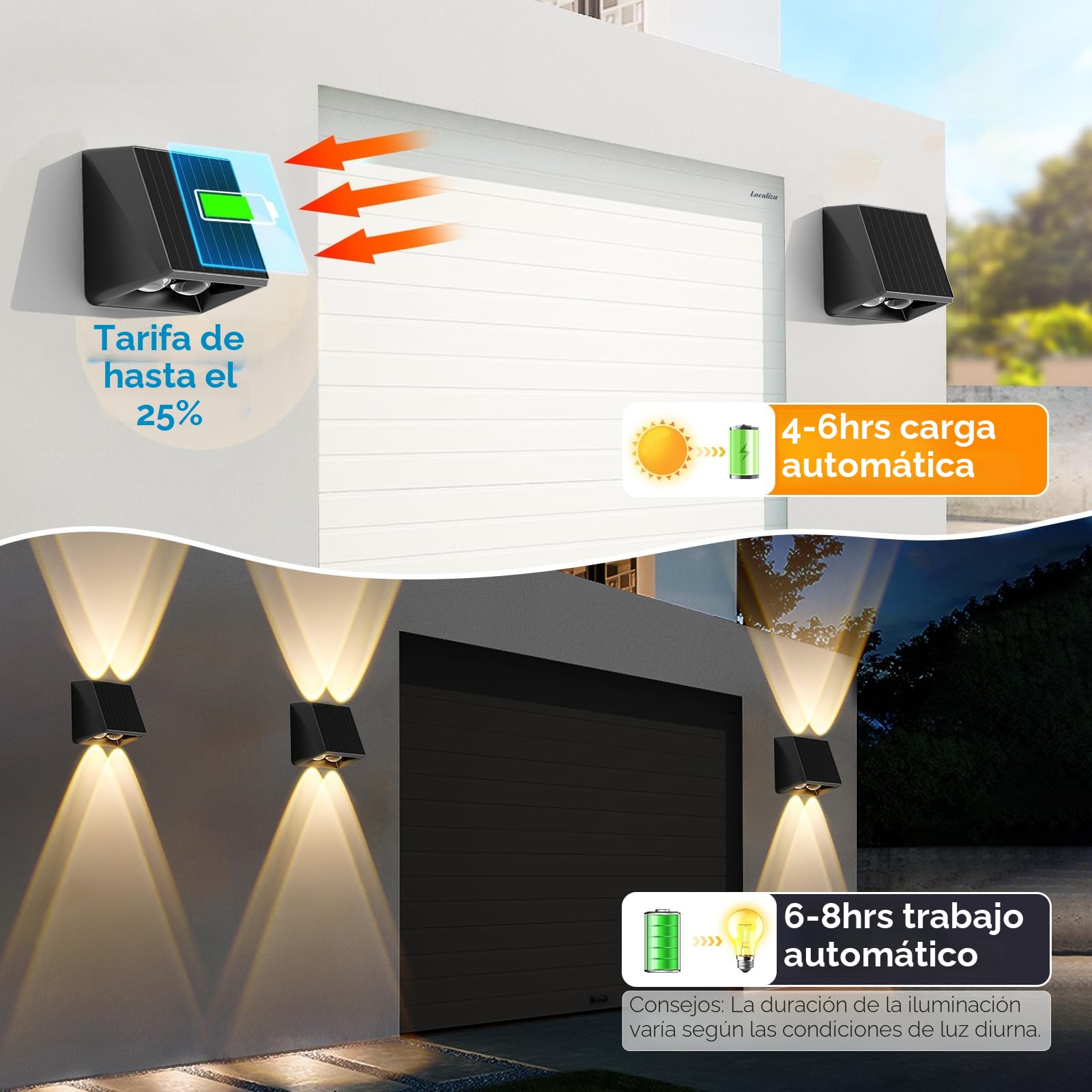 Quntis Aplique Solar Exterior Pared 4 Piezas, Blanco Cálido y Rgb Luces Solares Led Exterior Jardin Pared IP65 Impermeable con 13 Modos para Jardín, Porche, Garaje