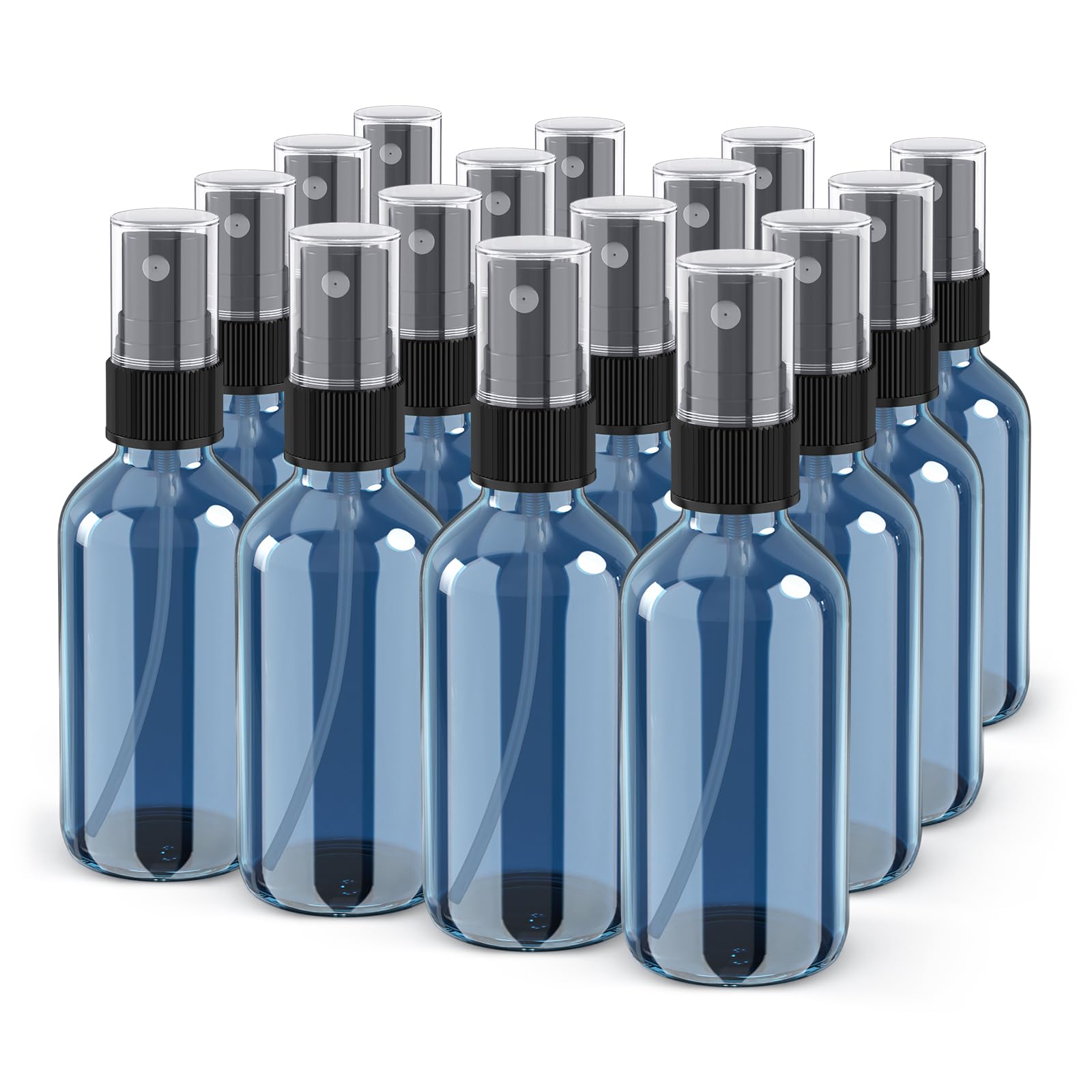 Wedama Spray Bottle, 2 oz Fine Mist Glass Spray Bottles, Little Refillable Liquid Containers for Watering Flowers Cleaning (16 Pack Indigo Blue)
