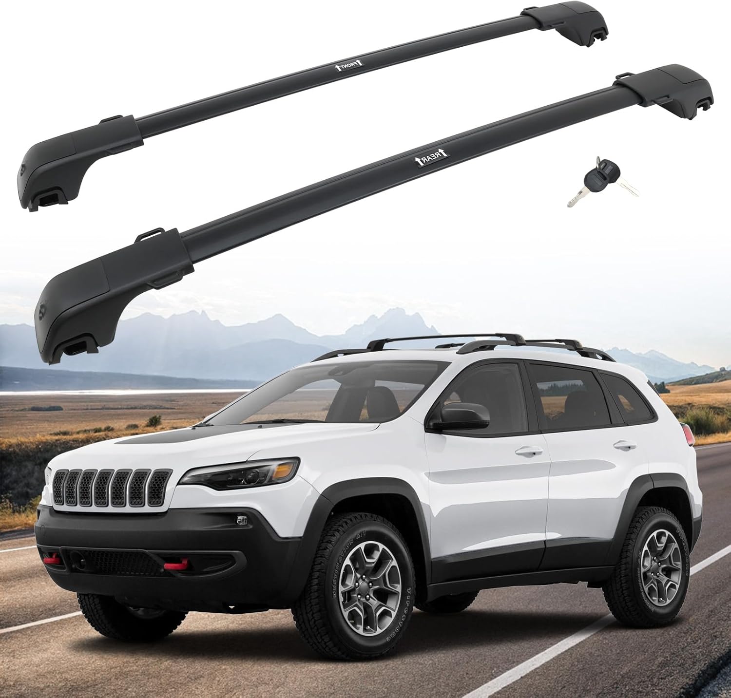 HEKA 260lbs Roof Racks Cross Bars Fit for Cherokee 2014-2023 All-Aluminum Lockable Rooftop Black Luggage Kayaks Bikes Canoe Surfboards Snowboards (with Side Rails)