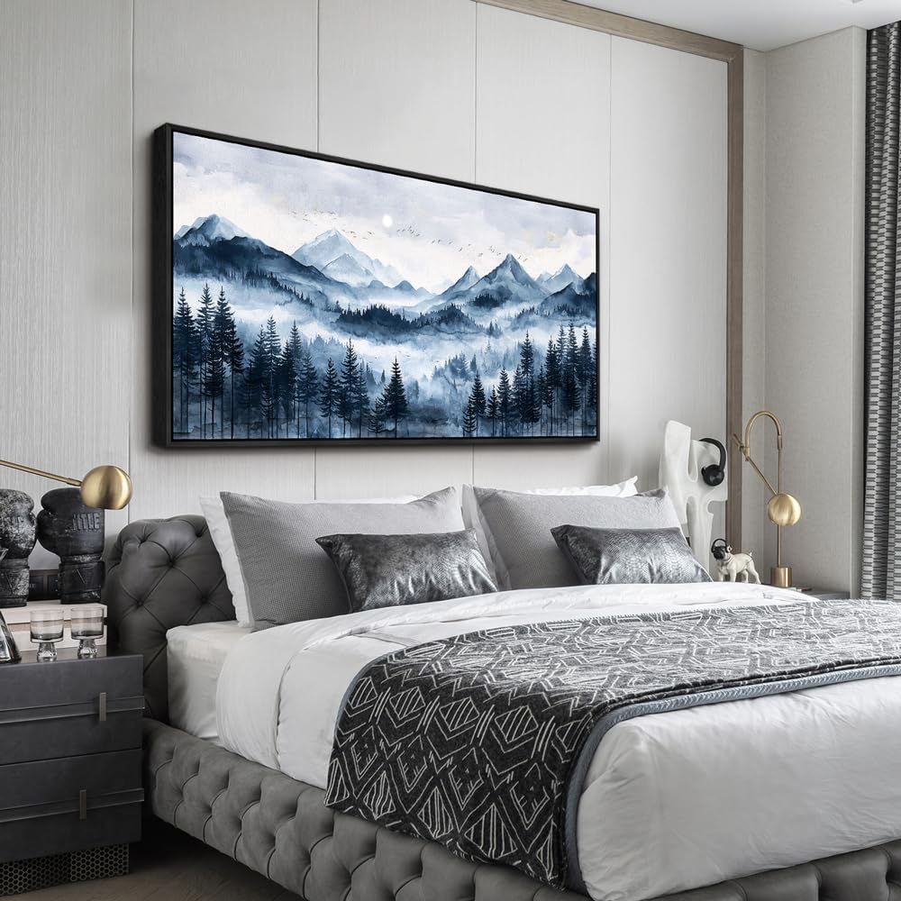 ERQINHUA Large Wall Decor For Bedroom Black Framed Canvas Wall Art For Living Room Office Decorations Misty Forest Wall Paintings Tree Landscape Pictures Artwork Modern Home Decor 30x60 Inches ERQINHUA Large Wall Decor For Bedroom Black Framed Canvas Wall Art For Living Room Office Decorations Misty Forest Wall Paintings Tree Landscape Pictures Artwork Modern Home Decor 30x60 Inches