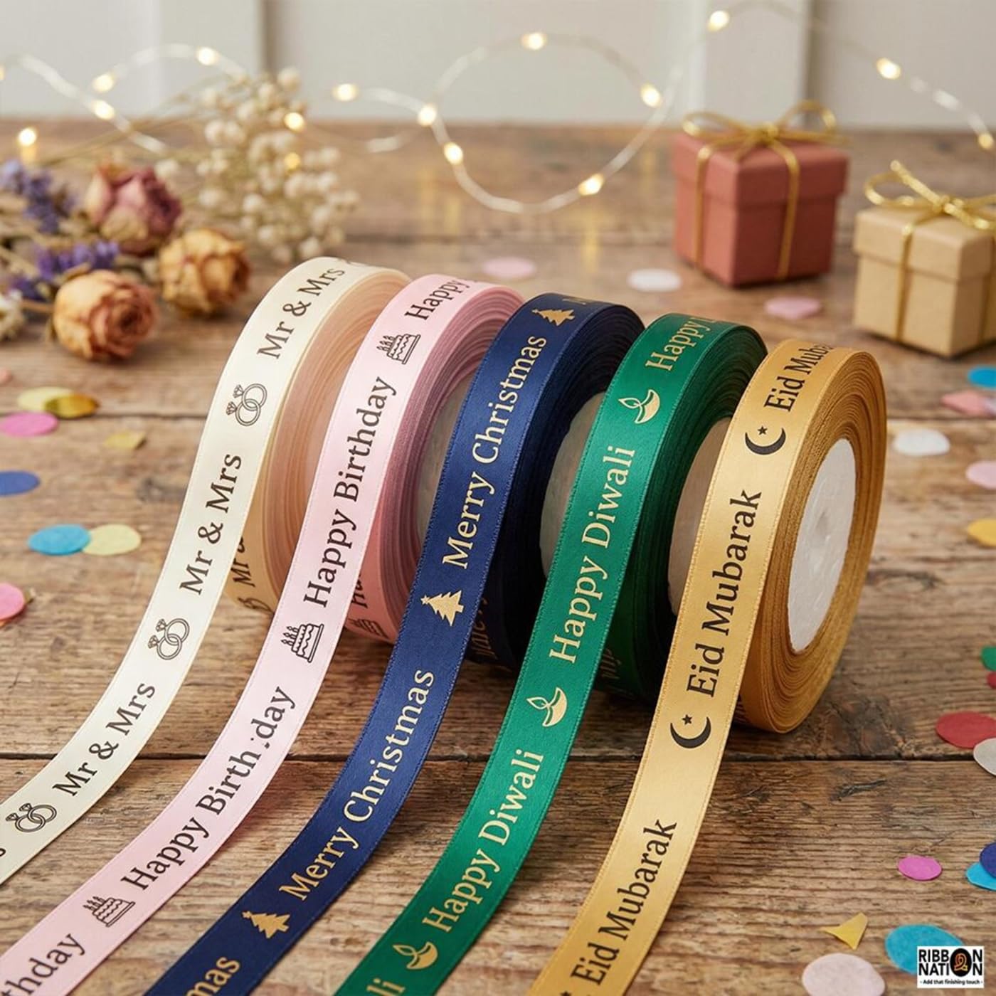 Ruban de satin personnalisé 38 mm avec logo imprimé or