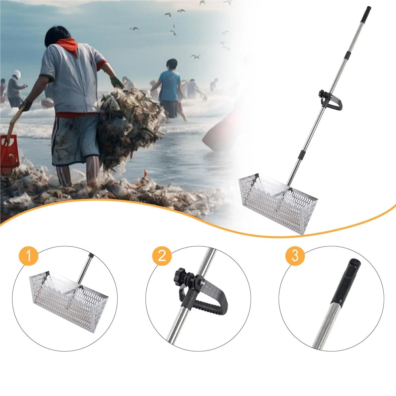 Rastrillo per pulci di sabbia Rastrello for sabbia, setaccio for , in acciaio inox, portatile, con denti affilati, manico lungo ergonomico for campeggio all'aperto