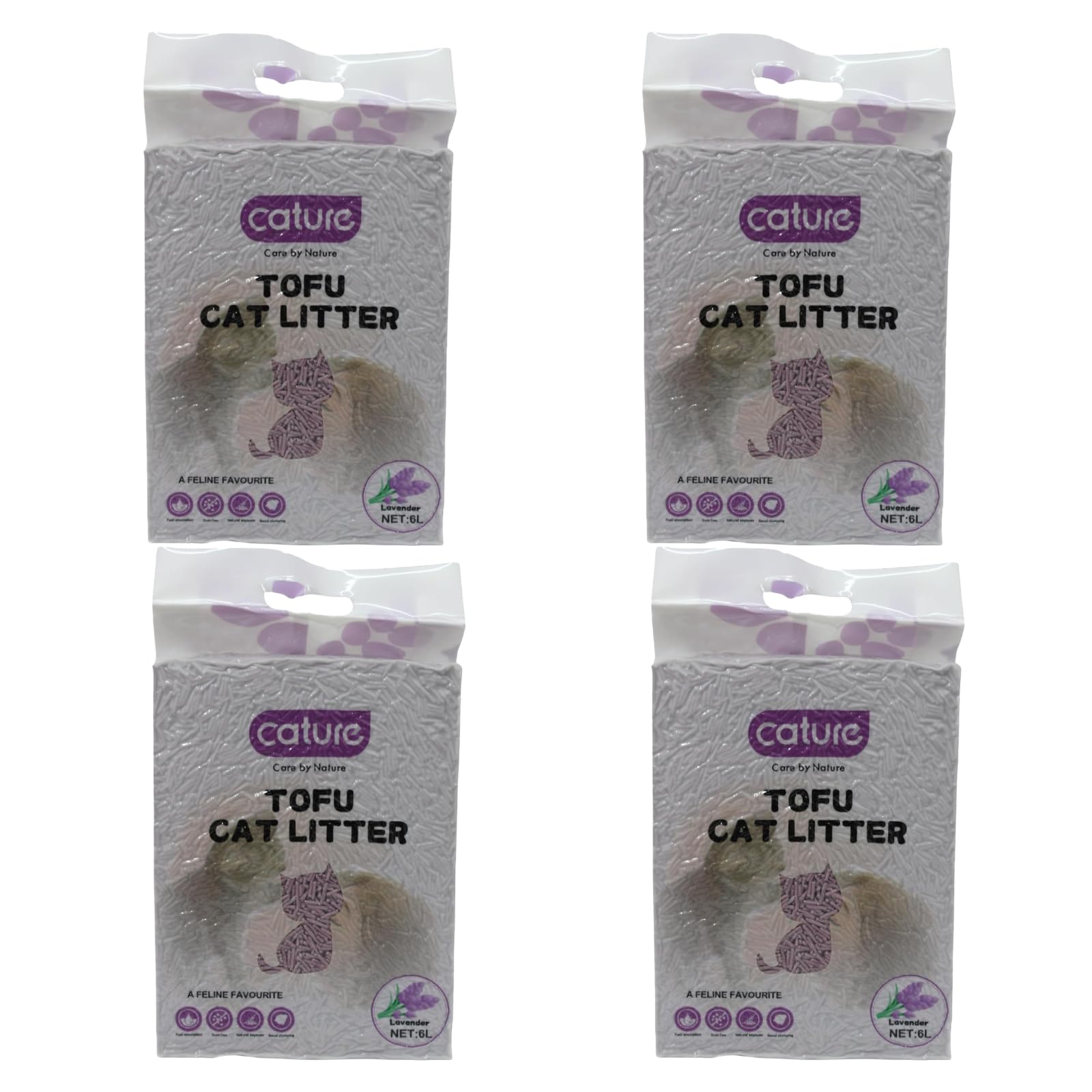 Cature Care by Nature Tofu Cat Litter Natural Flushable Clumping Litter Plant Based Biodegradable Ultra Odour Control 99% Dust Free Low Tracking Cat Litter (Lavender, 6L, Pack4)