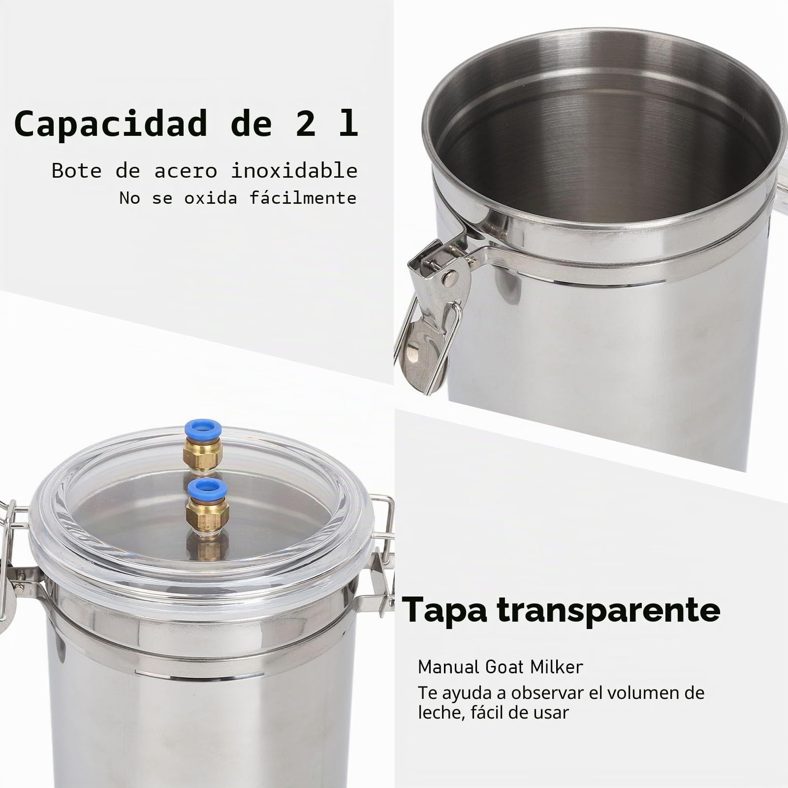 KIMISS Máquina de Ordeño Manual para Cabras, Ordeñador de Vacas Portátil de 2L para Uso en Granjas y Plantas de Leche, Bomba de Vacío de Mano Eficiente