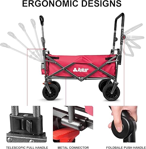 Miniatura 4 de Carros plegables, carrito de jardín plegable resistente para exteriores, con mangos de empuje, ruedas grandes para arena, picnic, campamento,