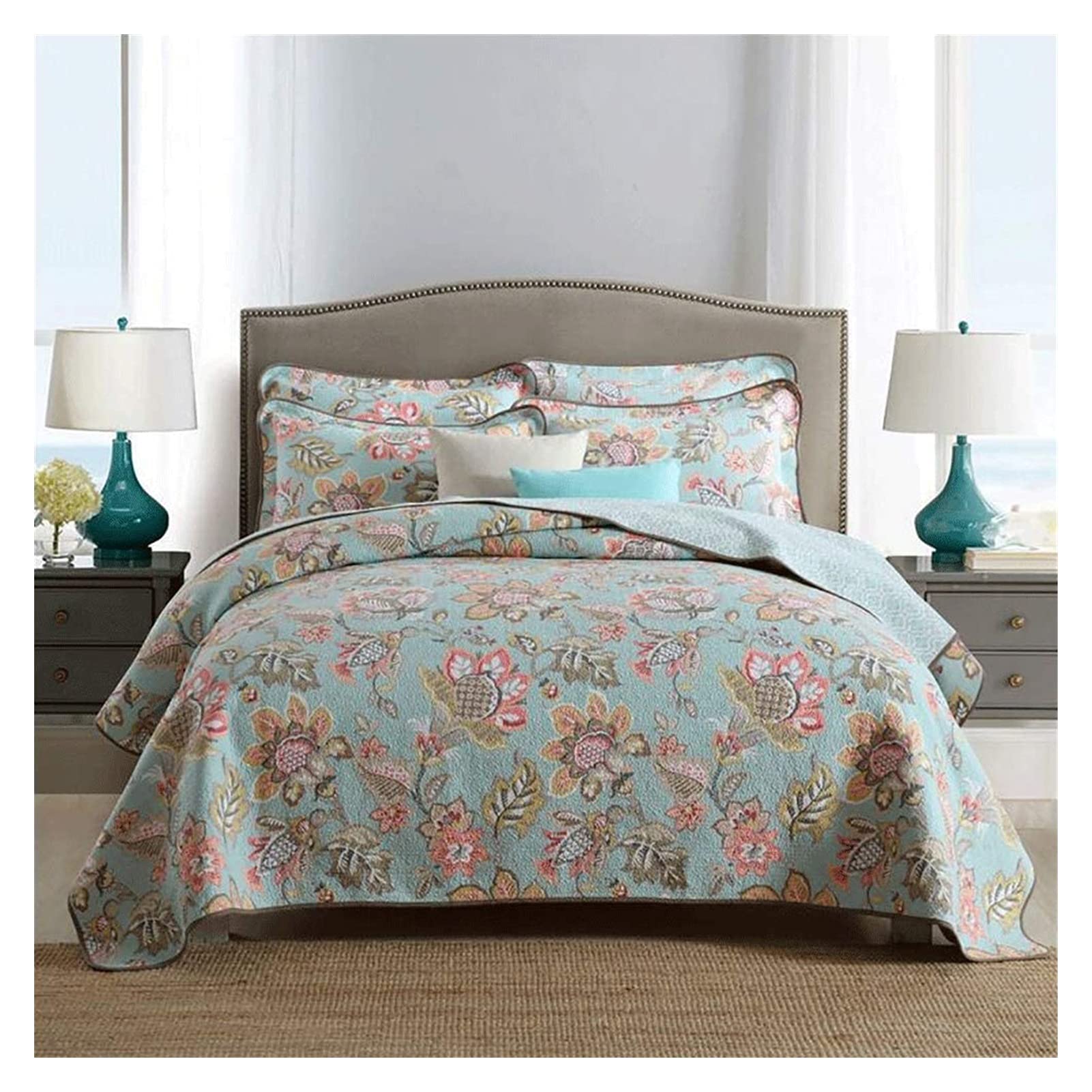Sjdopulse R Bedding Comforte Set, 4 Pieces Bedding Set, 3-Piece Bedding Quilted Quilt Bedspread Set Queen Size Coverlet Throw Cotton Printed Multifunction Fou Seasons Bed – Soft