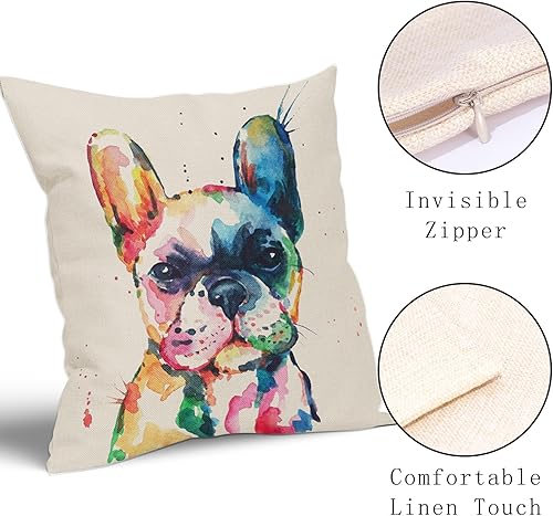 Miniatura 3 de Juego de 2 fundas de almohada de bulldog francés con acuarela, de 18 x 18 pulgadas, diseño de arcoíris, divertido perro, animal, para cachorro,