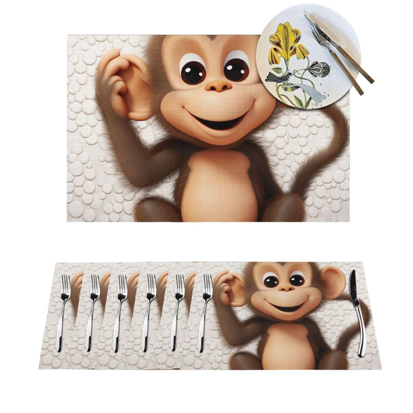 Set de table en PVC tissé singe mignon x4 lavable 45x30 cm