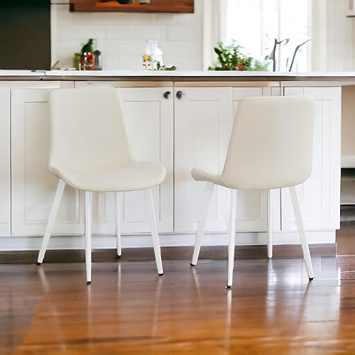 Miniatura 5 de Juego de 4 sillas de comedor modernas de mediados de siglo con piel sintética de primera calidad (juego de 4, color blanco)