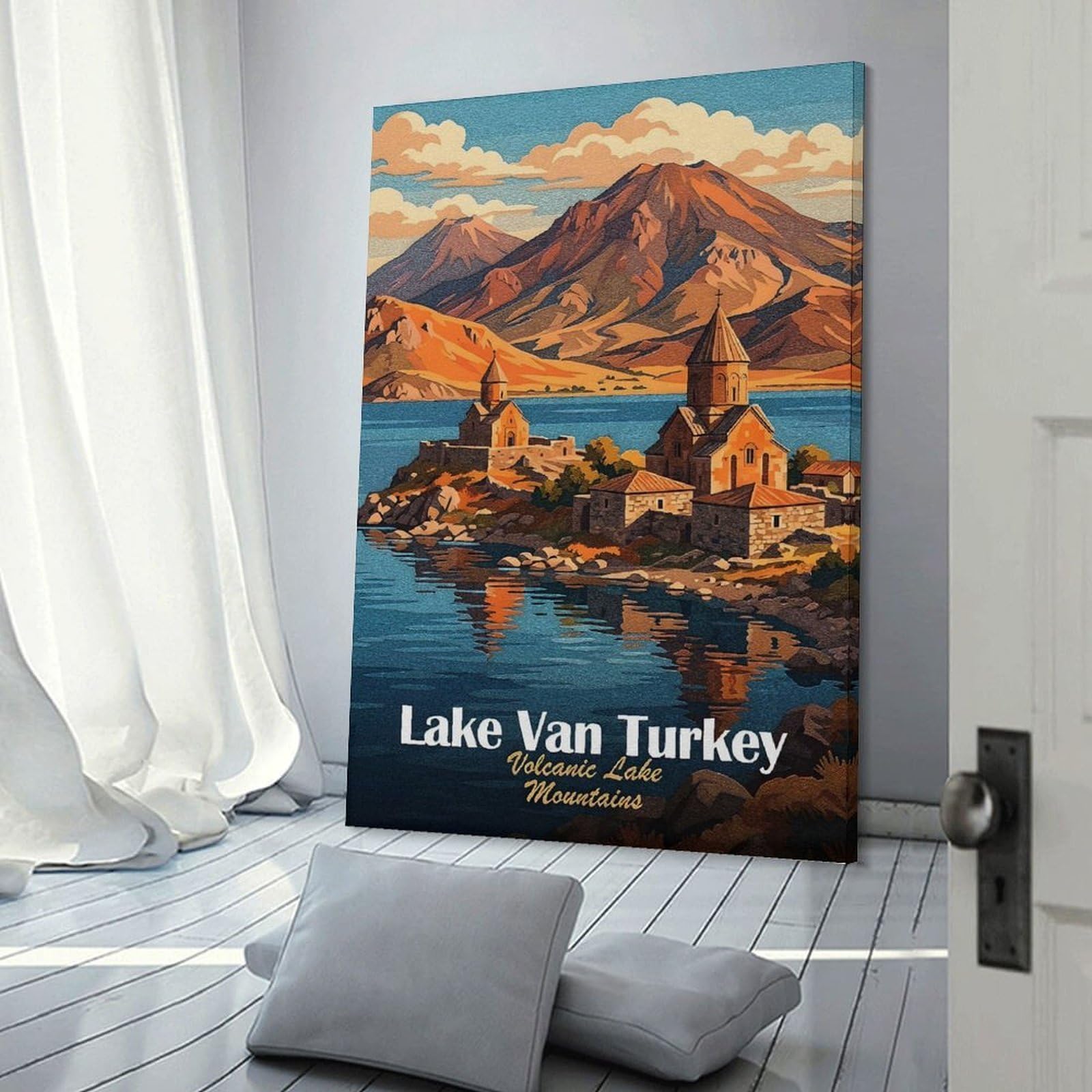 Junmoney Lake Van Turkey Landscape Illustration Wall Picture Print, 08x12inch(20x30cm), for Art Walls, Layered Displays Or Homes, Home Wall Art for Statement Displays