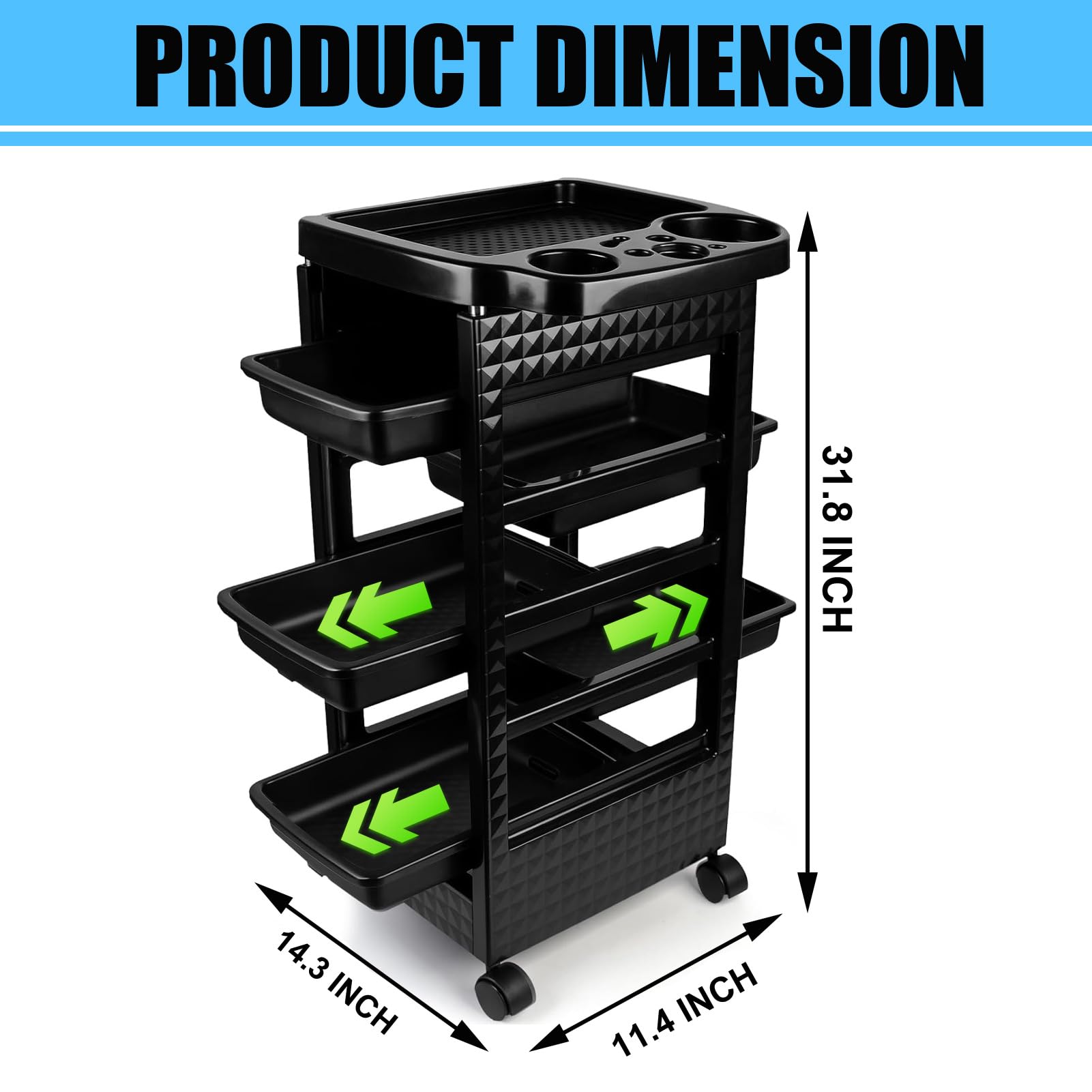 Salon Trolley Cart with Wheels & 5 Drawers, Salon Rolling Stations for Hair Stylist,Hairstylist for Beauty Tattoo Hairdressing Beauty Equipment, Black
