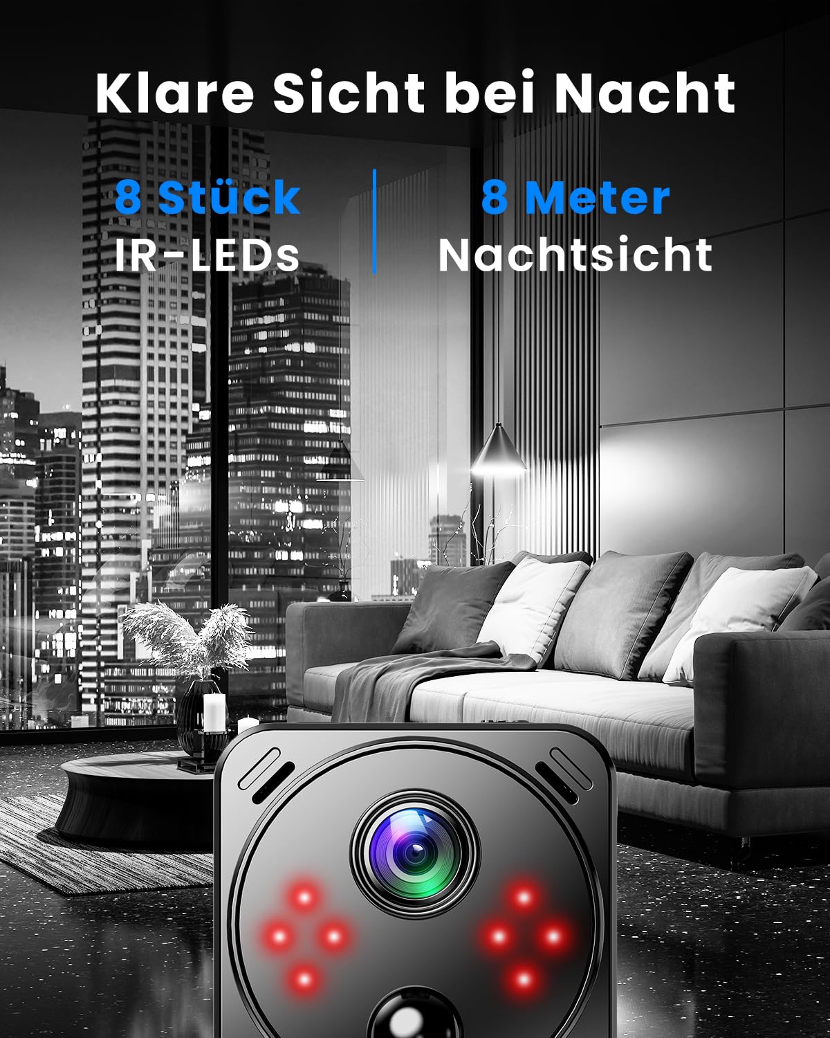 4K Mini Kamera 2,4/5GHz WLAN Überwachungskamera Innen WiFi Camera mit Live Übertragung aufs Handy, PIR Bewegungserkennung, Nachtsicht, Cloud Speicher, Lange Akkulaufzeit