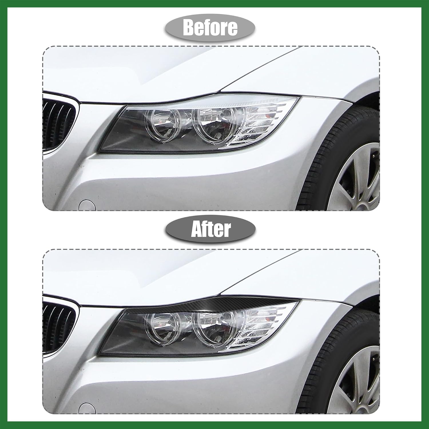 Motoforti 1 Pair Headlight Eye Lid Cover Decoration Styling Sticker for BMW E90 E91 2006-2012 Carbon Fiber Pattern Eyebrows Black Long-Lasting