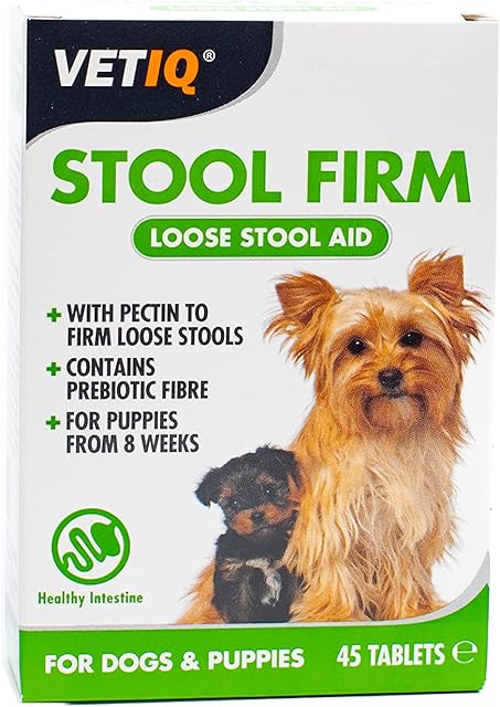 VetIQ Stool Firm Loose Stool Aid, 45 Tablets, with Pectin & Prebiotic Fibre To Firm Stools For Dogs/Puppies From 8 Weeks