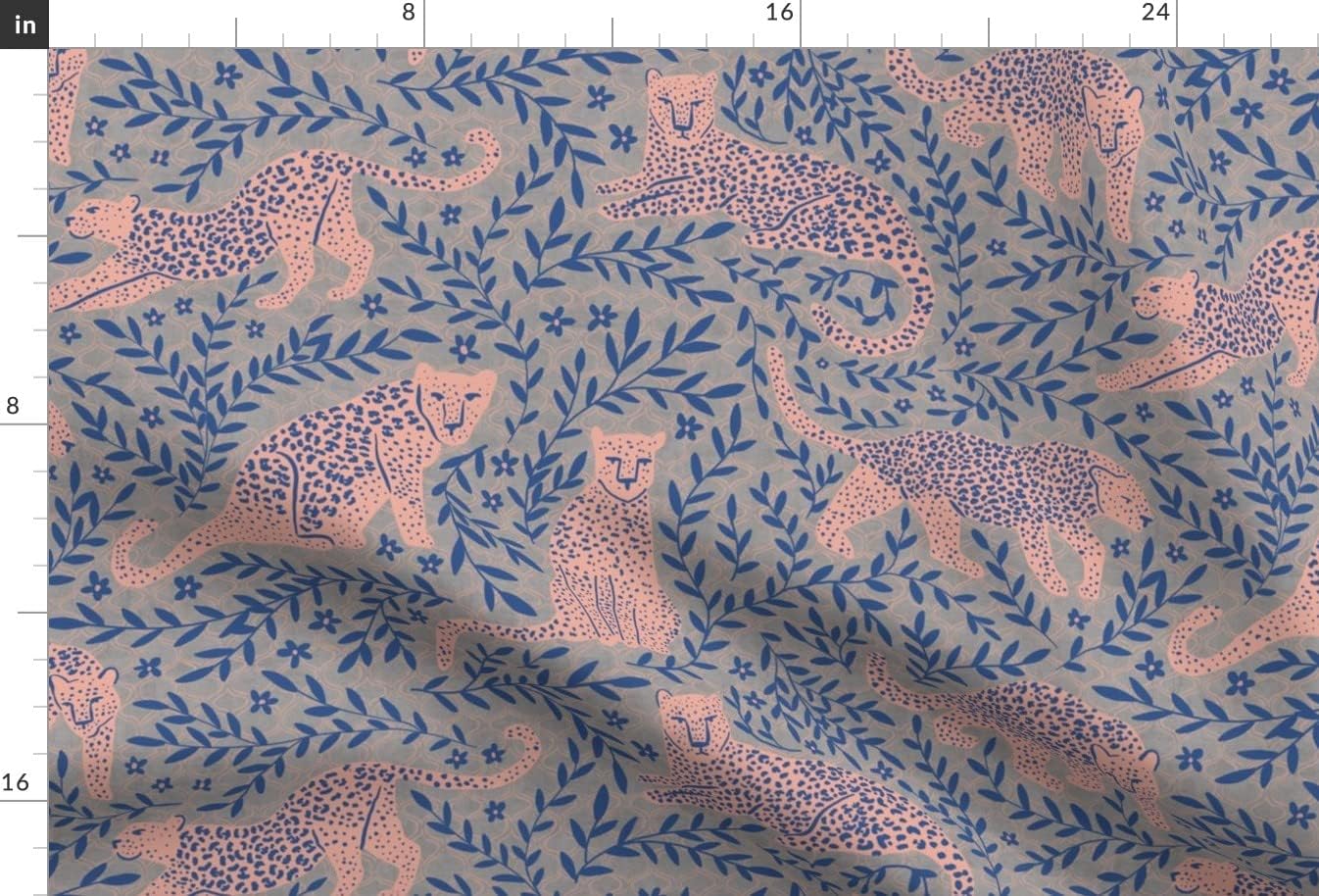 Spoonflower Fabric - Modern Jungle Animal Print Classic Blue Animalier Maximalist Jaguar Printed on Chiffon Fabric by The Yard - Sewing Fashion Apparel Dresses Home Decor