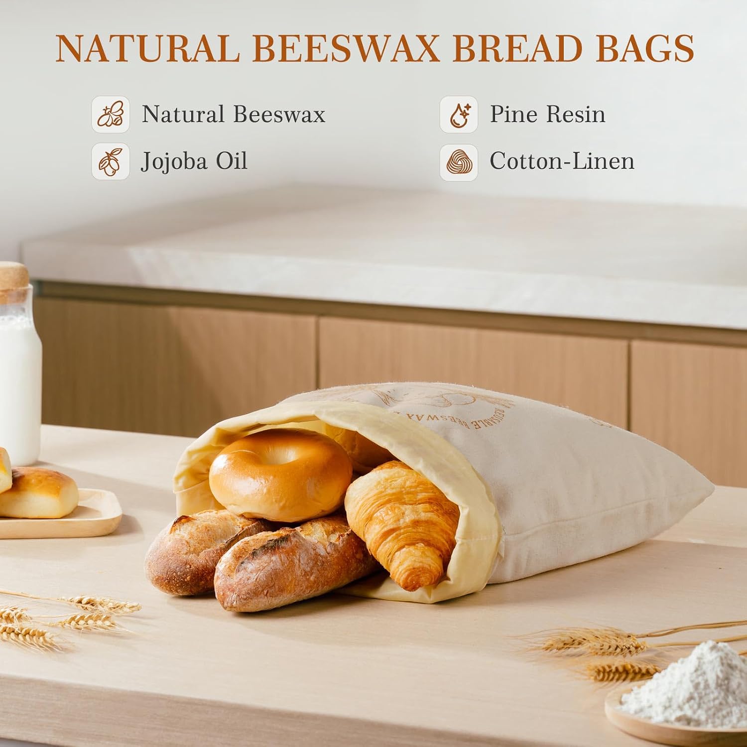 Beeswax Bread Bag, 1 Pack Sourdough Bread Bags for Homemade Bread, 17x13 Inches Bees Wax Wraps Reusable With Freshness Lock Zipper, Keep Bread Fresh for Longer（Caramel loaf-1 Pack）