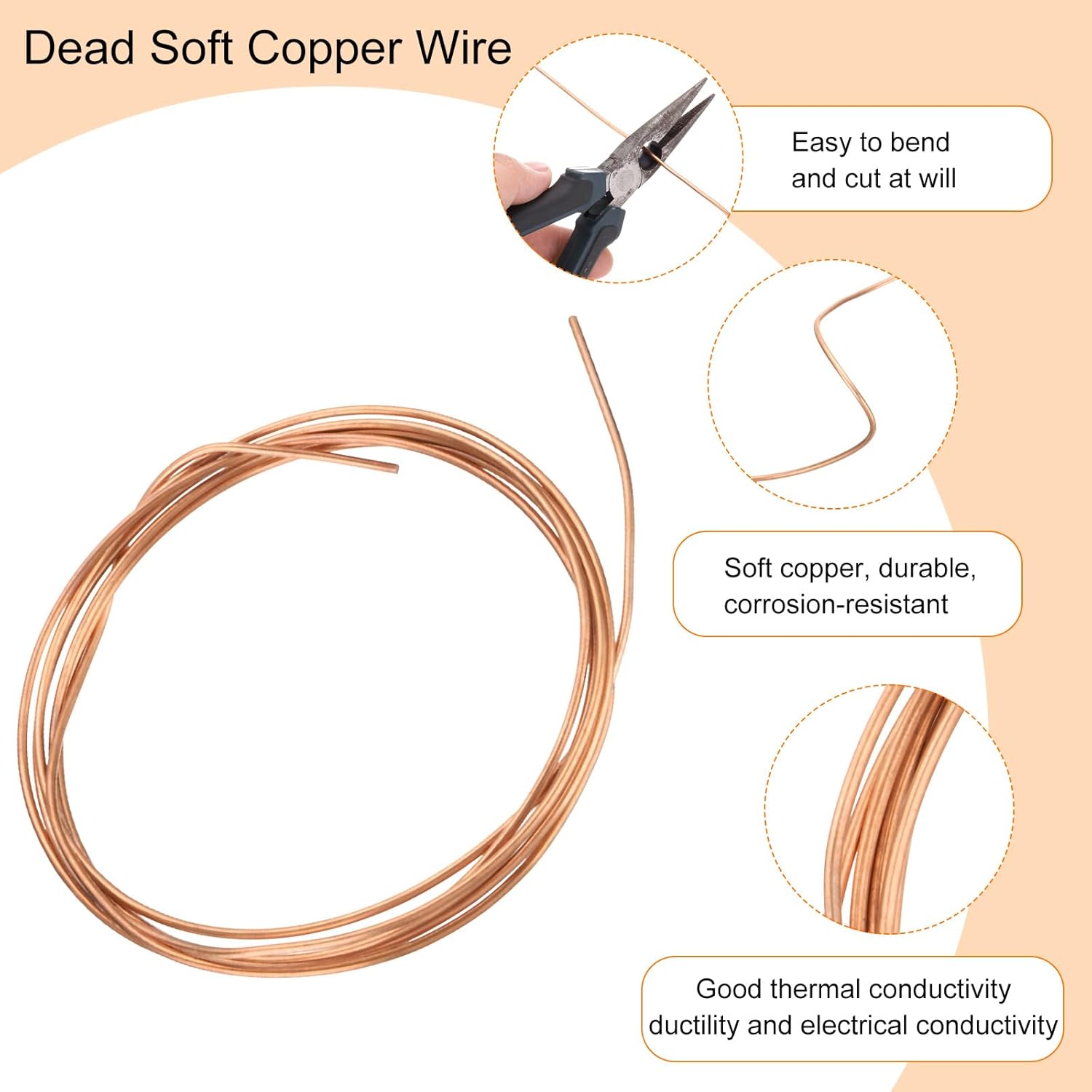 MECCANIXITY 1 Rolls 13 Gauge Soft Copper Wire 6 Feet, 99.9% Solid Pure Bare Copper Wire for Electroculture Gardening, Jewelry Making, Beading DIY Craft