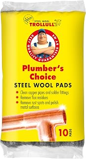 TROLLULL Steel Wool | Wire Wool Plumber’s Choice, clean copper pipes and fittings, brass and aluminium surfaces, removes surface rust, 10 pads