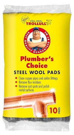 Choice of plumber steel wool, cleaning copper pipes and fittings, brass and aluminum surfaces, removes surface rust, 10 pads