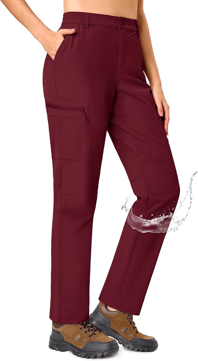 TACVASEN Women's Hiking Cargo Pants Lightweight Water Resistant Quick Dry Outdoor Work Mountain Trouser Zipper Pockets