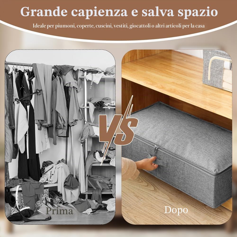 2 Cassettiera Sotto il Letto, Contenitore Sotto il Letto, con Coperchio e Maniglie, Pieghevole, 85 x 40 x 12 cm, per Vestiti, Coperte, Stabile Contenitore Sotto il Letto, Grigio