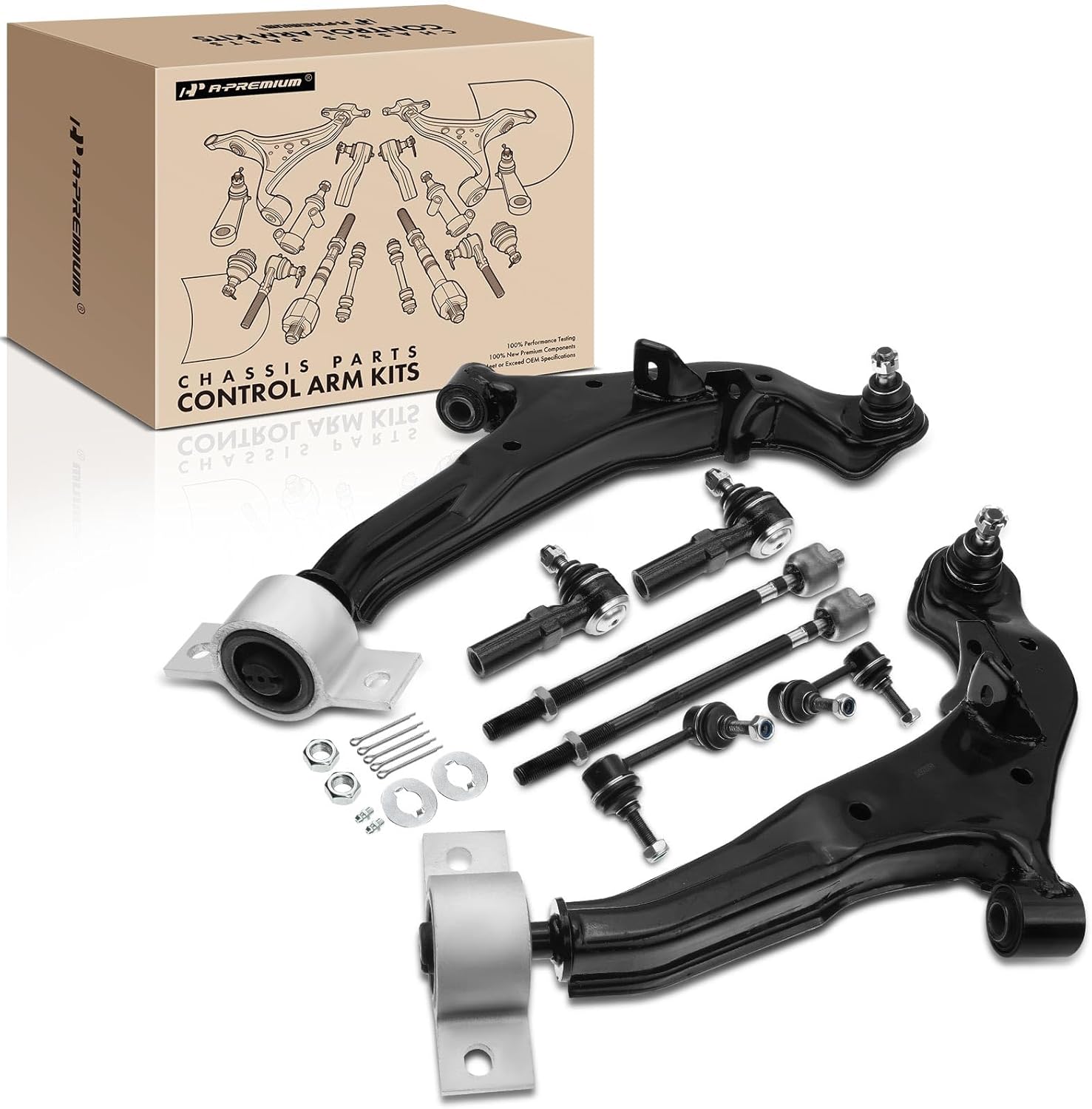 A-Premium Set of 8, Front Lower Control Arm, Sway Bar Link, Inner Outer Tie Rod End, Compatible with Nissan Maxima 2000-2003, Infiniti I30 2000-2001, I35 2002-2004