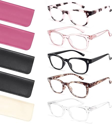 BLS BLUES Gafas de lectura para mujereshombres, bloqueo de luz azul, gafas vintage para computadora, paquete de 5 unidades