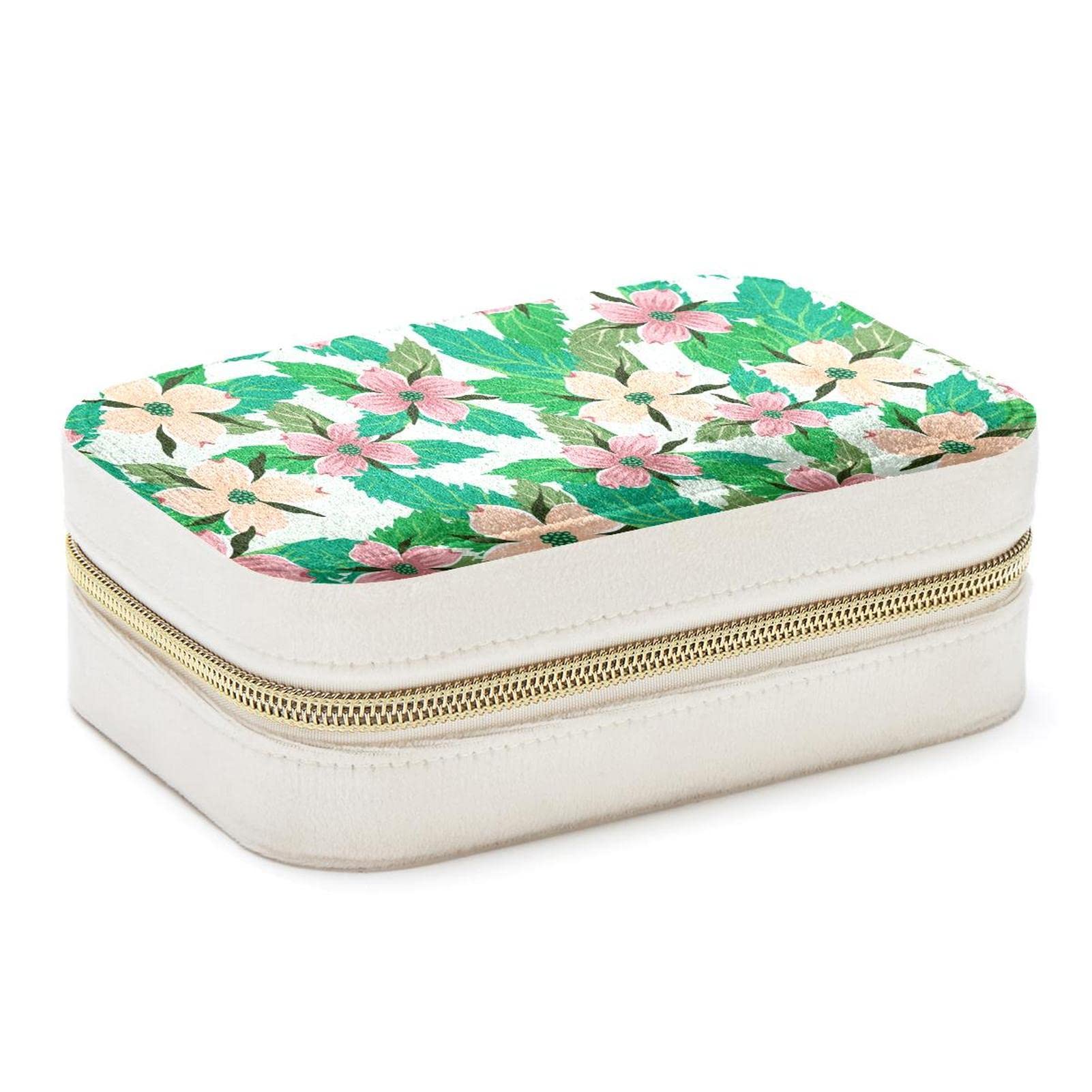 Boîte à bijoux de voyage portable Dogwood à motif fleuri pour bagues et colliers
