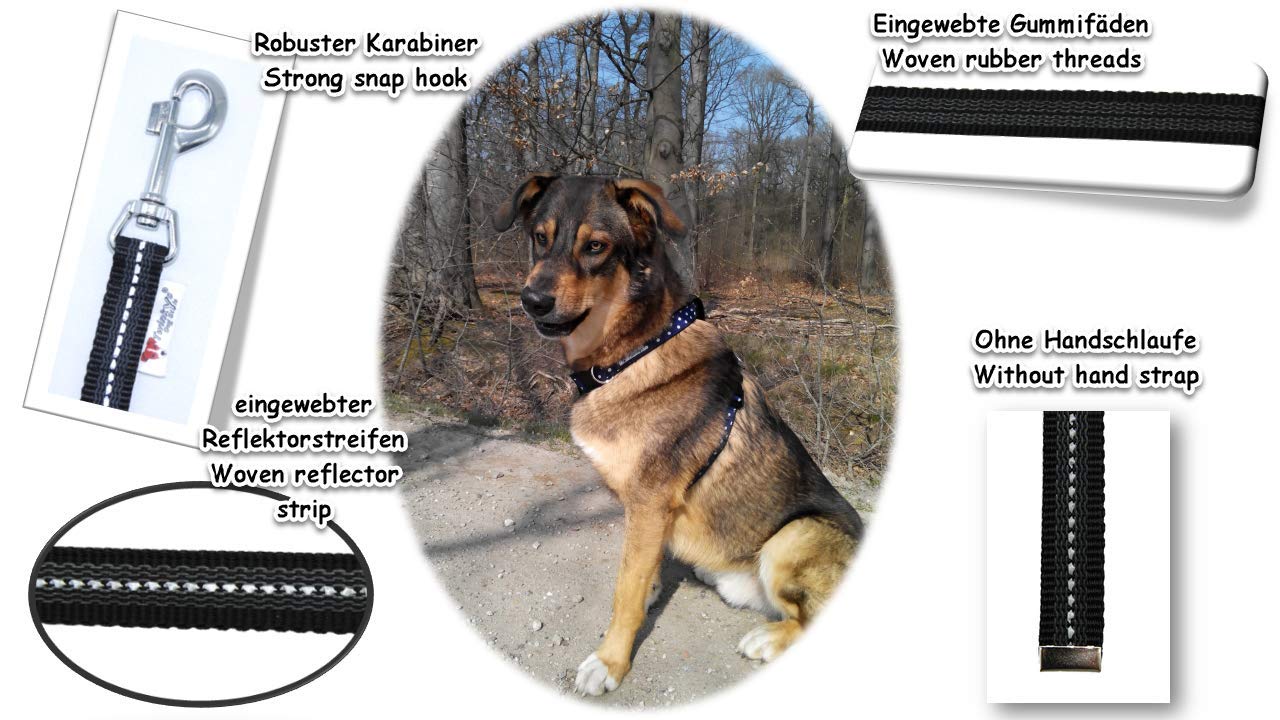 Dog Style Schleppleine Hundeleine gummiert 20 mm breit für Hunde bis 50 kg - OHNE Handschlaufe 45 Meter Schwarz Reflektierend Made IN Germany