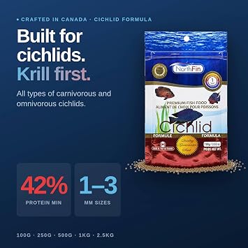 Northfin Cichlid Fish Food, Slow-Sinking Pellets, 1mm, 1kg
