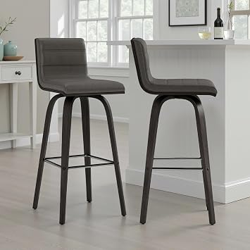 Vienna 30" Swivel Bar Stool in Black Wood Finish with Gray Faux Leather - Set of 2