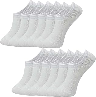 Calcetines Tobilleros Mujer o Hombre, 12 Pares Calcetines Cortos de fibra bambu,Transpirable y Anti-olor, Calcetines Invisibles de Algodón Con Silicona Antideslizante De Corte Bajo