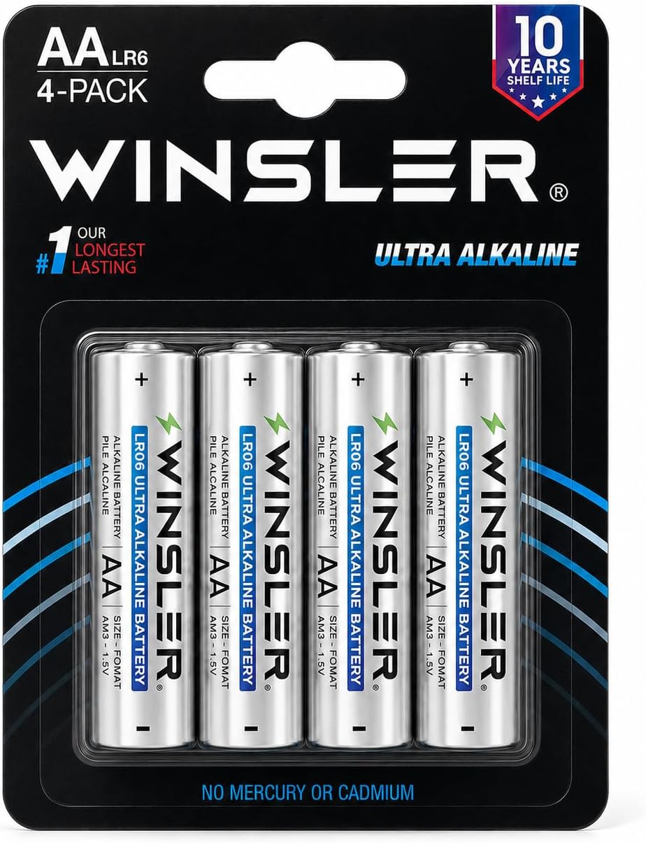 AA Batteries, 1.5V Alkaline AA Batteries for Remote Controls, Clocks, Computer Mice, Toys and Household Devices, Long Lasting Alkaline Battery Pack (Pack of 4)