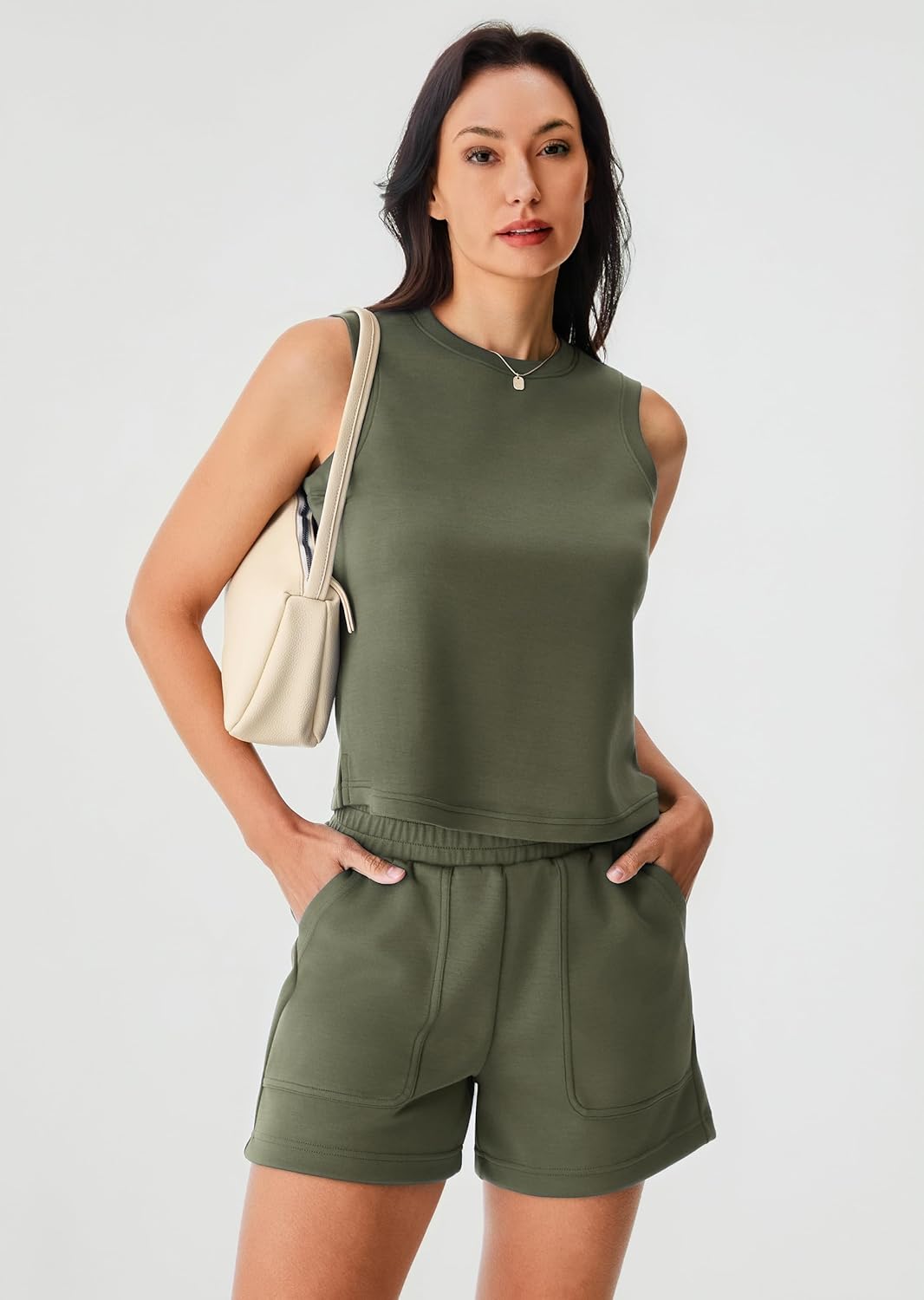 AFITNE Women’s 2 Piece Sets Summer Lounge Matching Outfits Sleeveless Tank Crop Tops and Shorts Tracksuit Sweatsuits - Image 2