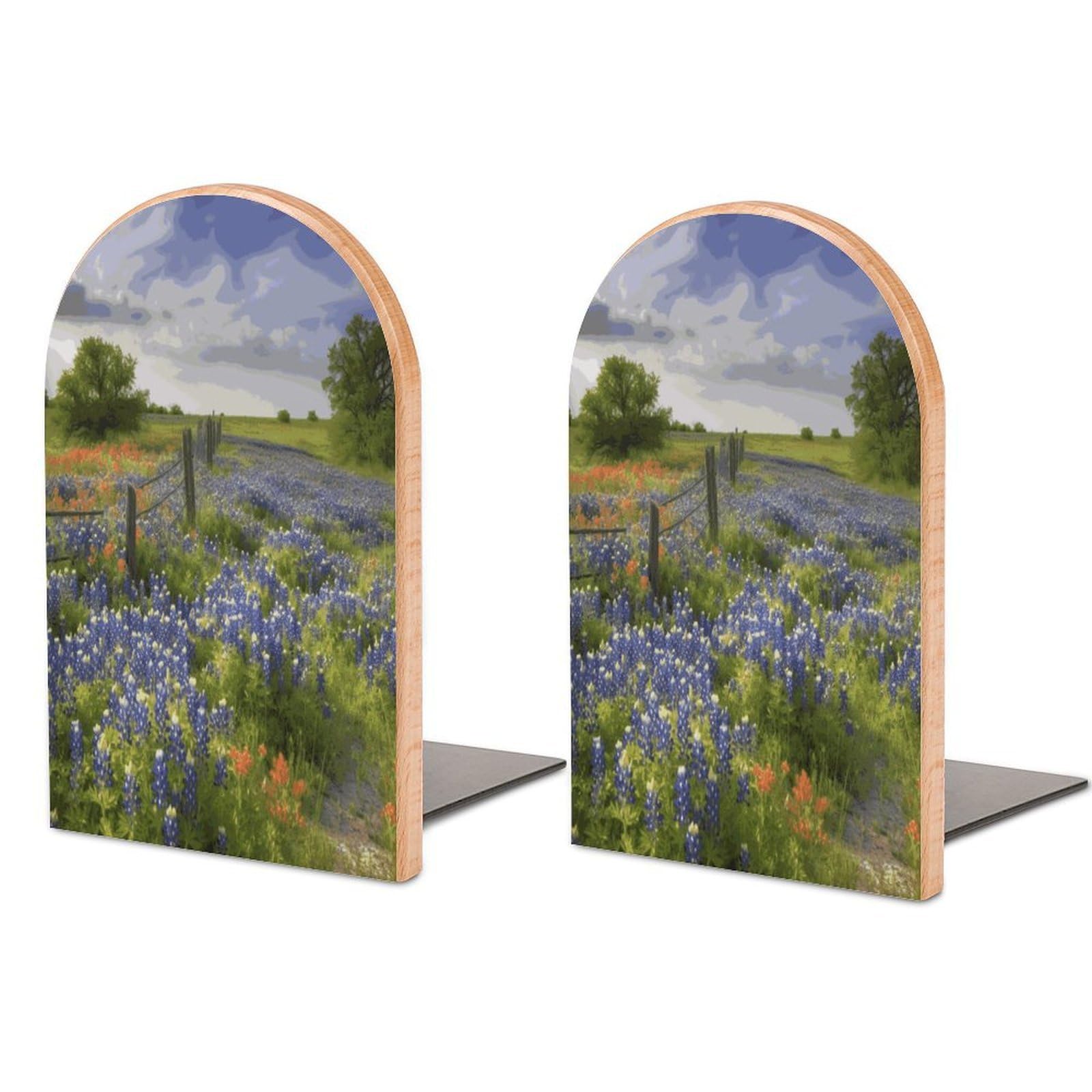 Sujetalibros de madera Texas Bluebonnets organizador antideslizante para estantes