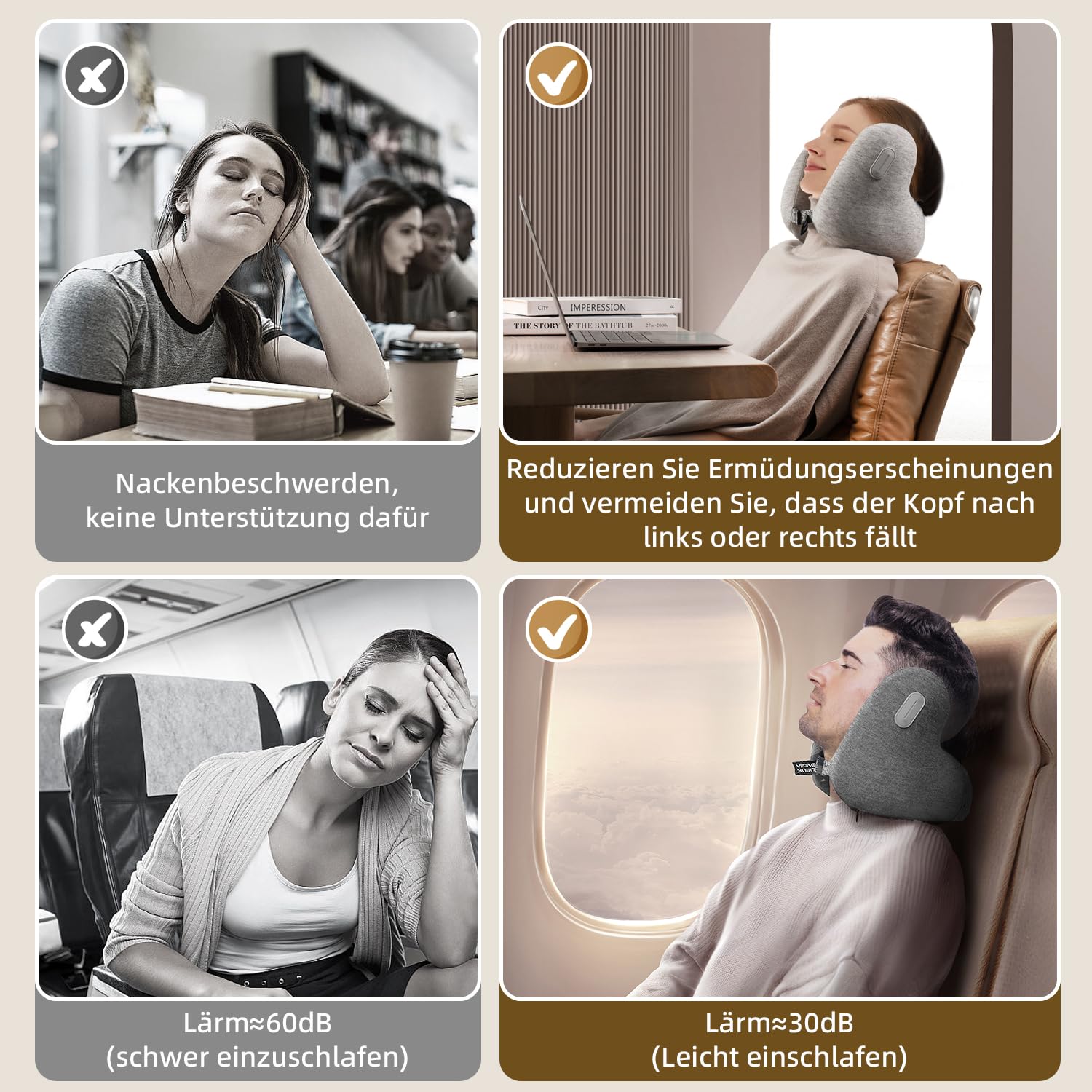 Tianfucen Almohada para Viaje- Almohada Cervical avión Protección Cervical integrada para Reducir el Ruido, 30 decibelios de caída, Duradera y Resistente a Las Arrugas, Tejido Agradable a la Piel