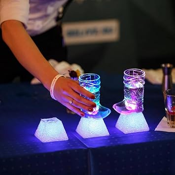 16-Pack LED Cowboy Boot Light Up Shot Glasses - Glow in the Dark Barware for Parties, Western Bachelorette Wedding Favors, Mexican Fiesta & Birthday Decorations
