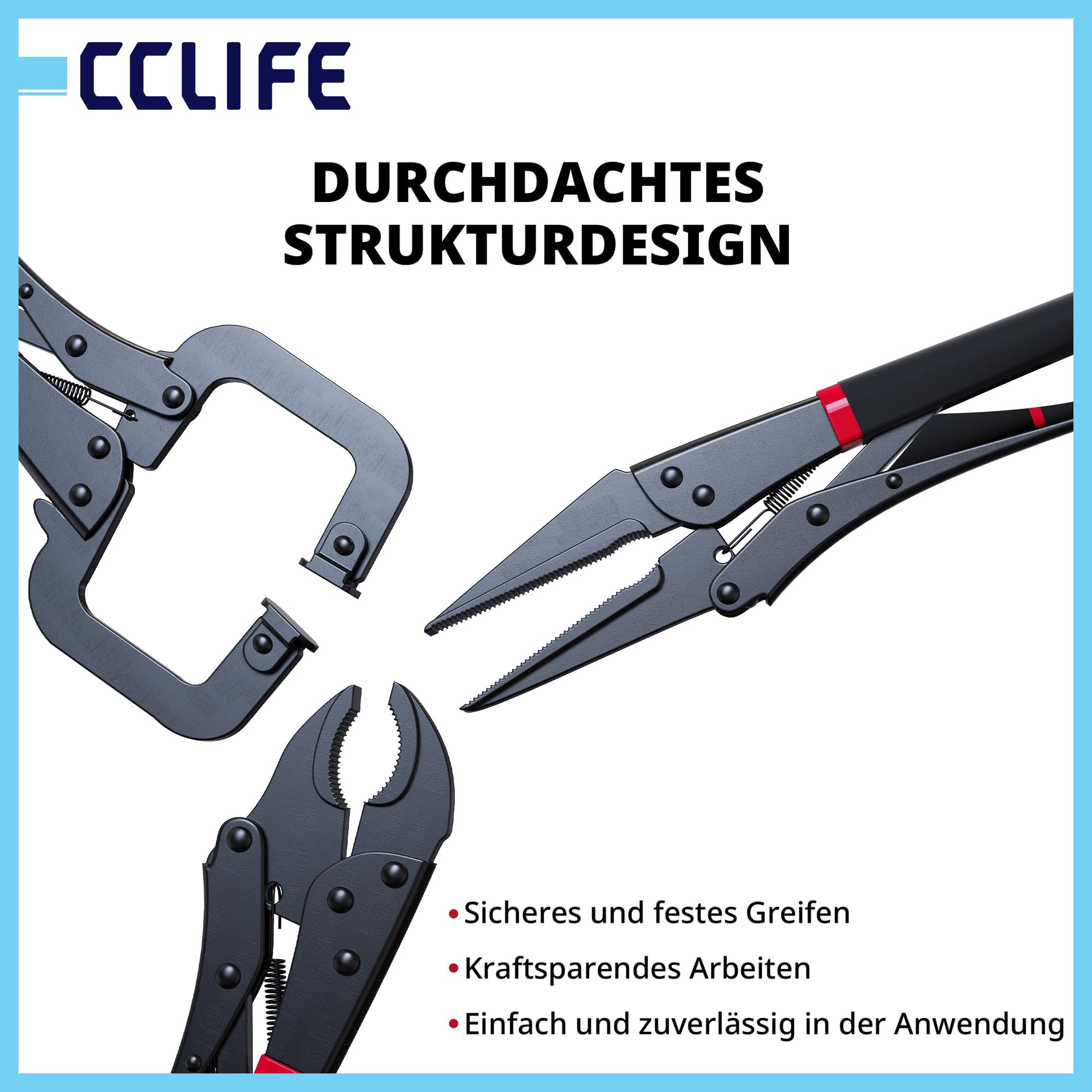 CCLIFE 3-częściowy zestaw szczypiec chwytających, wielofunkcyjne szczypce chwytne, zakrzywione szczęki, szczypce zamykające C do precyzyjnej pracy, blokowanie Pliers, spawanie DIY