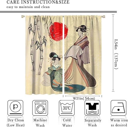 Miniatura 2 de Cortinas de estilo japonés, Kyoto Geisha Girls Asian Ink Painting - Cortinas de tela de poliéster con estampado de Japón antiguo para dormitorio,