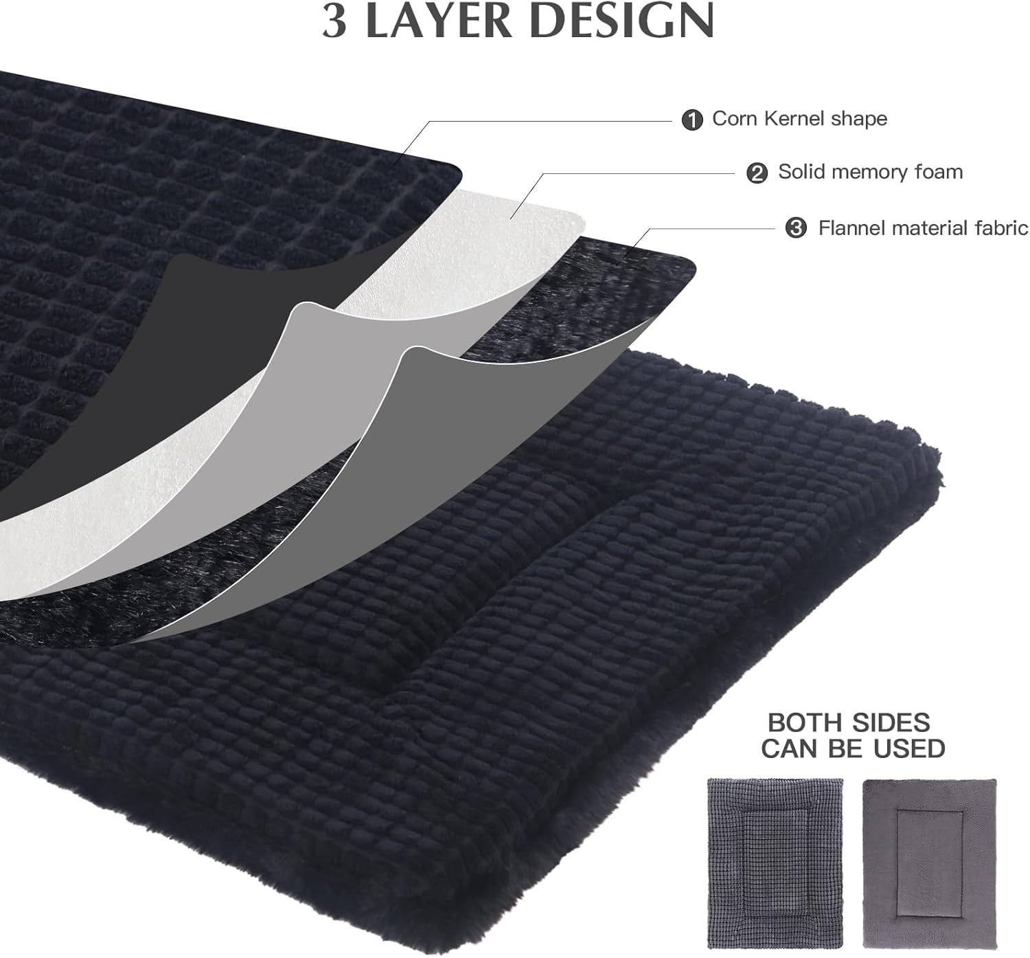 BVAGSS Reversible Dog Crate Pad, Memory Foam Pet Bed Mat, Soft Warm Machine Washable Sleeping Kennel Mattress for Small Medium Dogs XH079 (36''x23''x1.6'',Dark Grey)