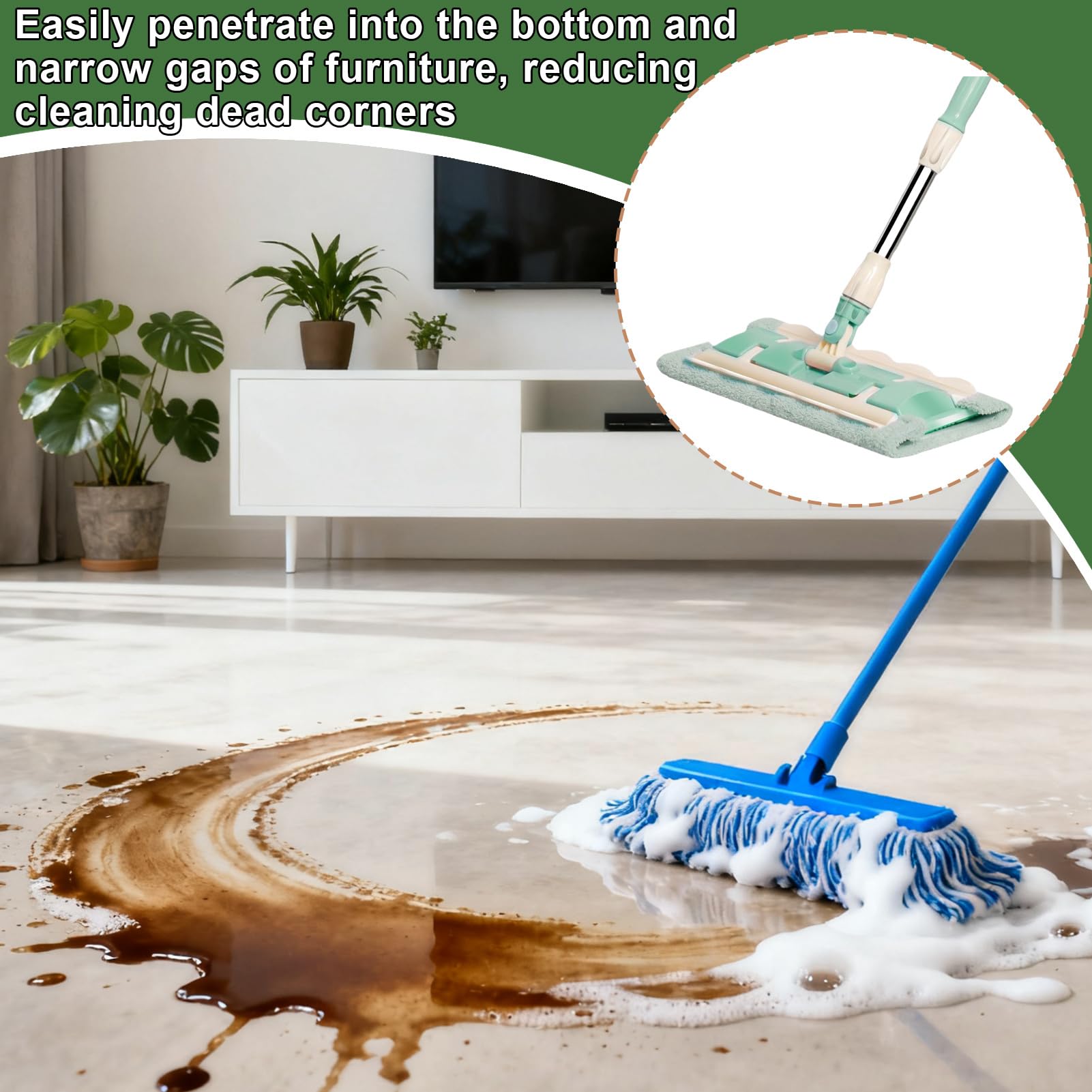 Mopa Plana De Microfibra Fregadora, 7 Almohadillas, Mango Telescópico | Mopas Giratorias 360 Grados Para Polvo Para Madera, Laminado, Hogar, Baño, Cocina, Comercio, Grandes Áreas, Diario