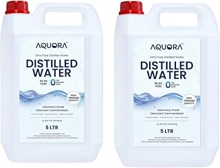 AQUORA Premium Distilled Water Bottle – High Purity Zero Impurity Water for Technical Use(5 Liter + 5 Liter Combo) Price In India